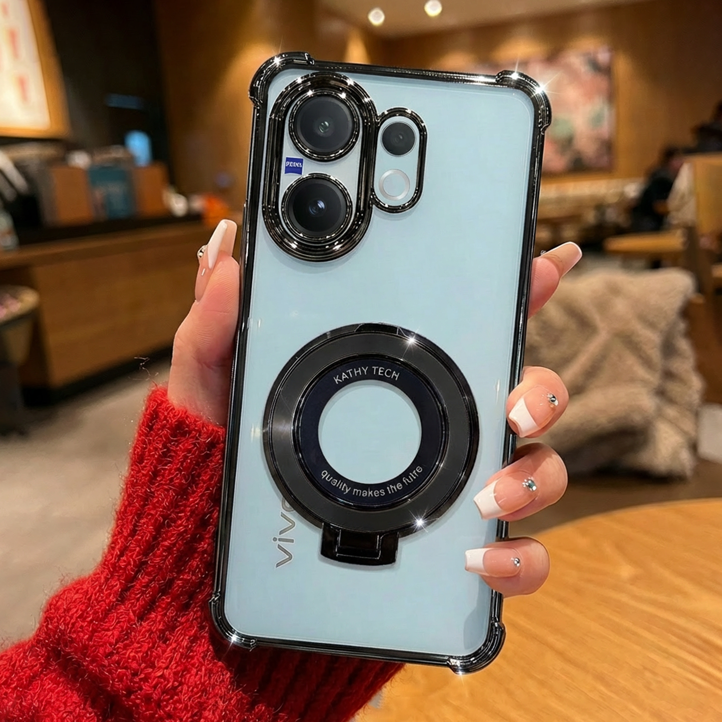 Vivo V60 5G Original Luxury Magnifier Ring Stand Shockproof Airbags Corner Case