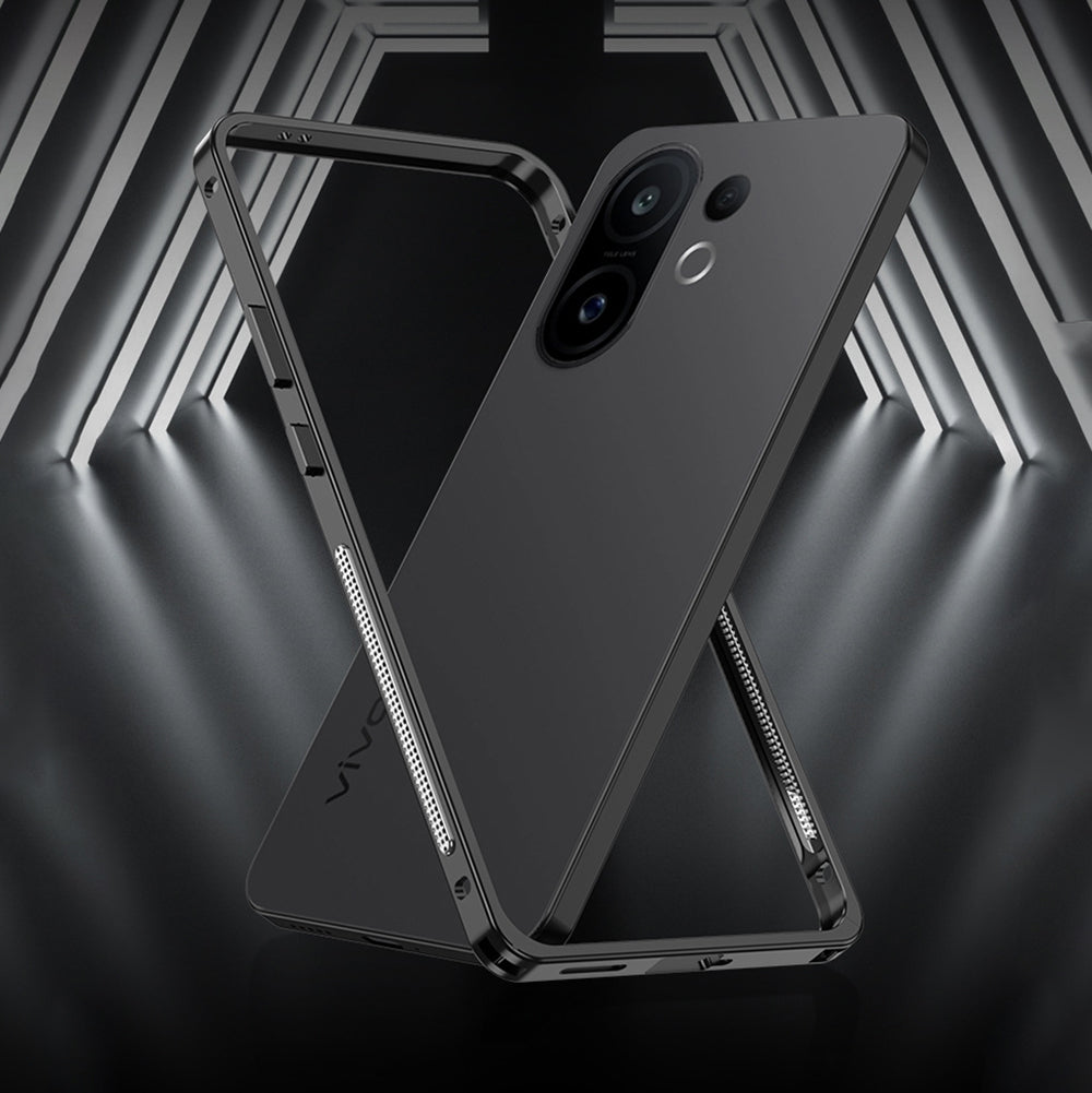 Vivo X200 FE 5G Black phone case with brand logo on a dark geometric background