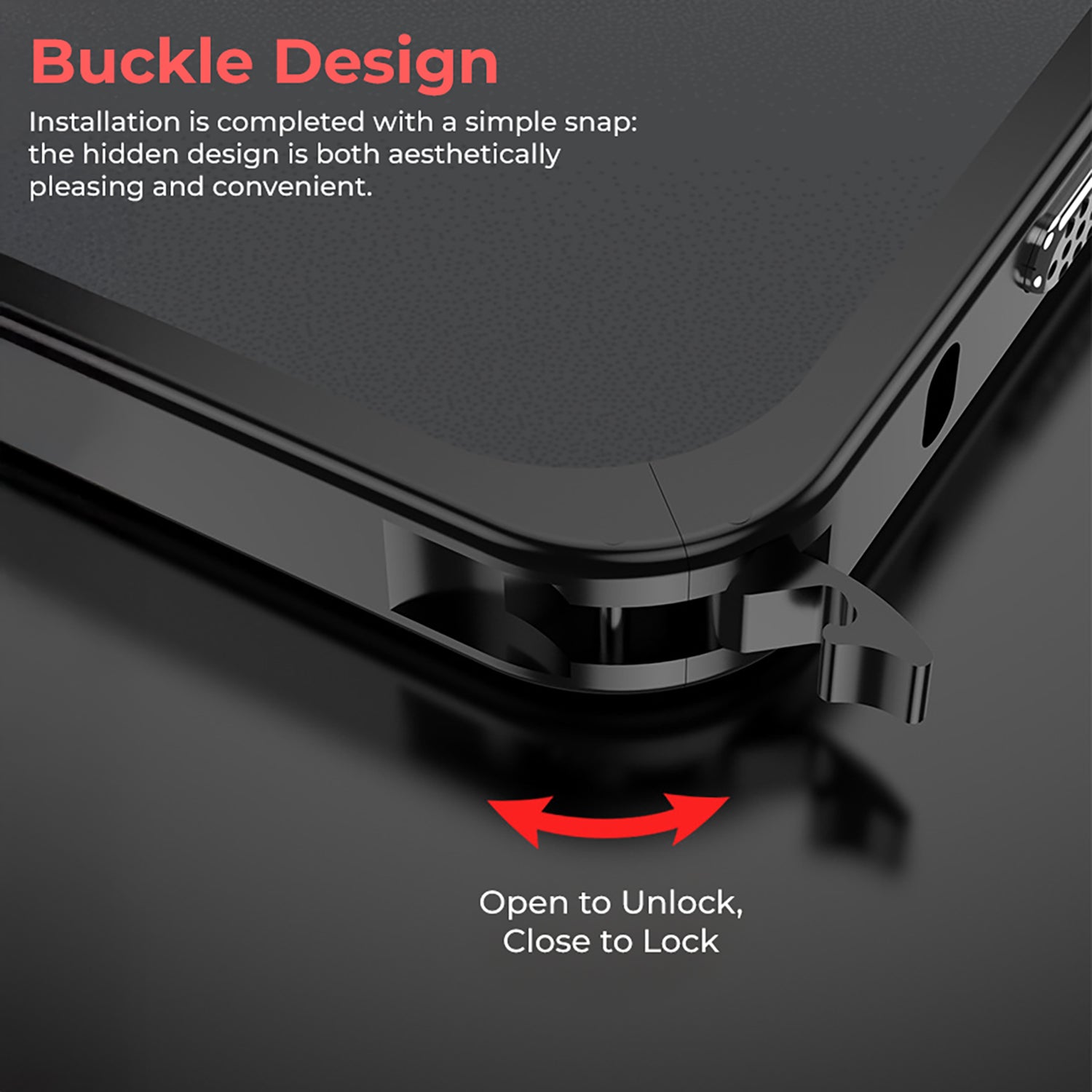 Vivo X200 FE 5G Close-up of a buckle design on a product with text explaining its functionality.