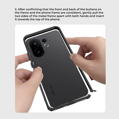 Vivo X200 FE 5G Person installing a phone case on a smartphone with text instructions.