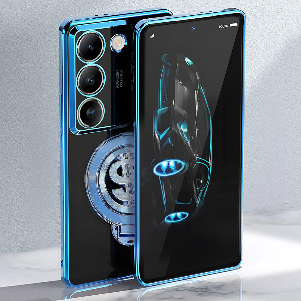 Smartphone with blue accents on a gray background