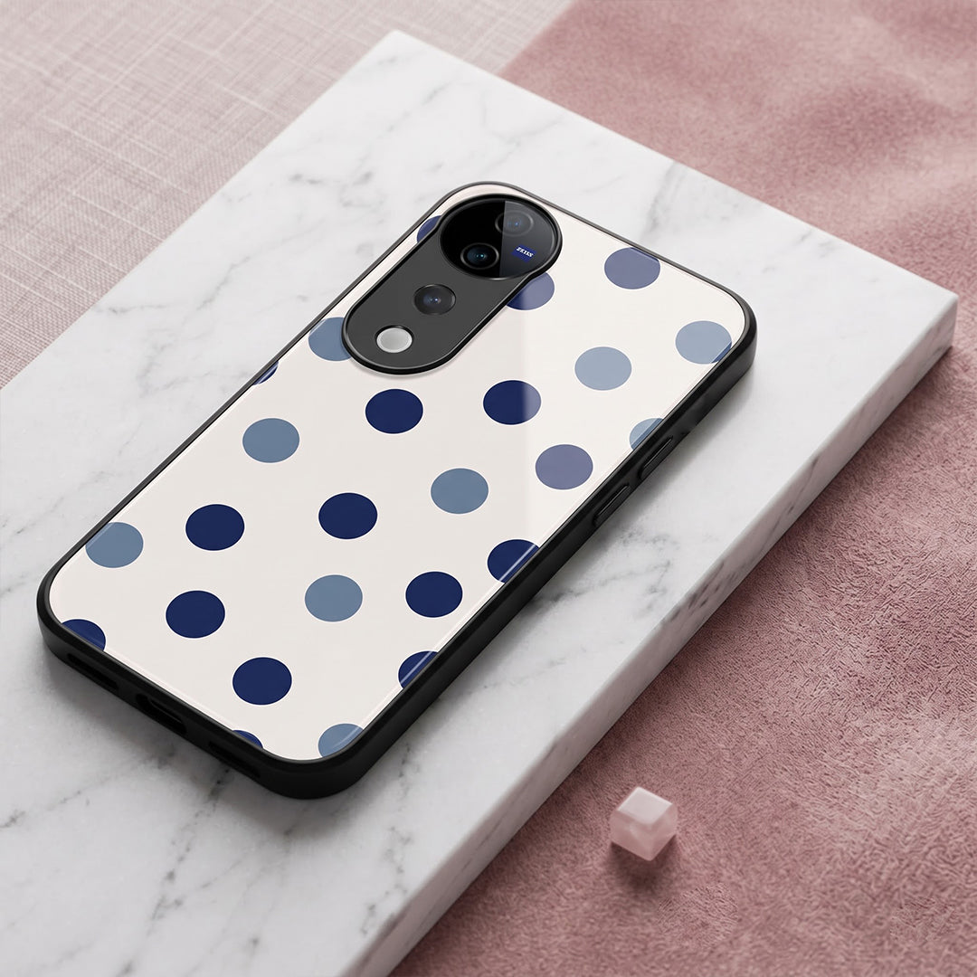Vivo V40 Pro 5G Elegant White Navy Blue Polka Dot Acrylic Back Cover