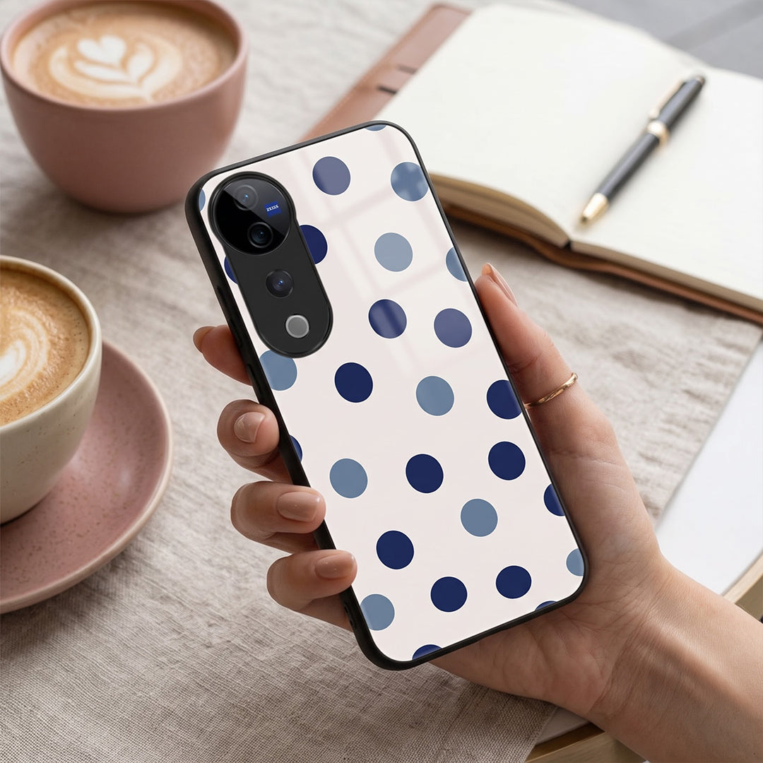 Vivo V40 Pro 5G Elegant White Navy Blue Polka Dot Acrylic Back Cover