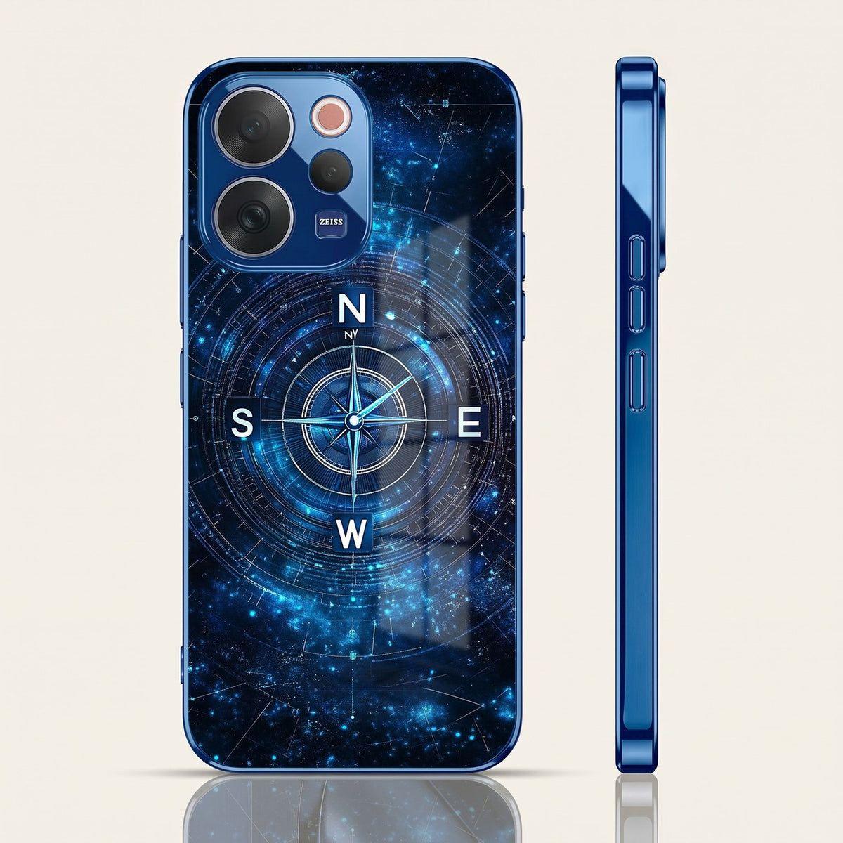 Vivo V70 5G Astral Compass Blue Electroplated Glass Phone Back Case