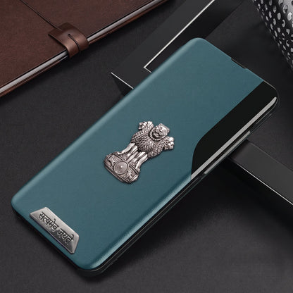 Vivo Y200e 5G Metal Satyamev Jayate 2-in-1 Emblem Half-Window Leather Flip Case