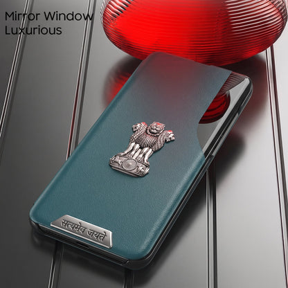 Vivo Y200e 5G Metal Satyamev Jayate 2-in-1 Emblem Half-Window Leather Flip Case