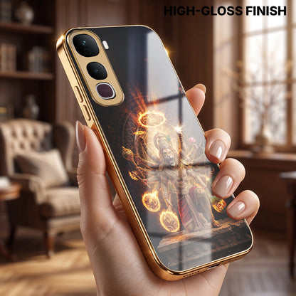Vivo Y400 Pro 5G Lord Narasimha Gold Electroplated Glass Phone Back Case