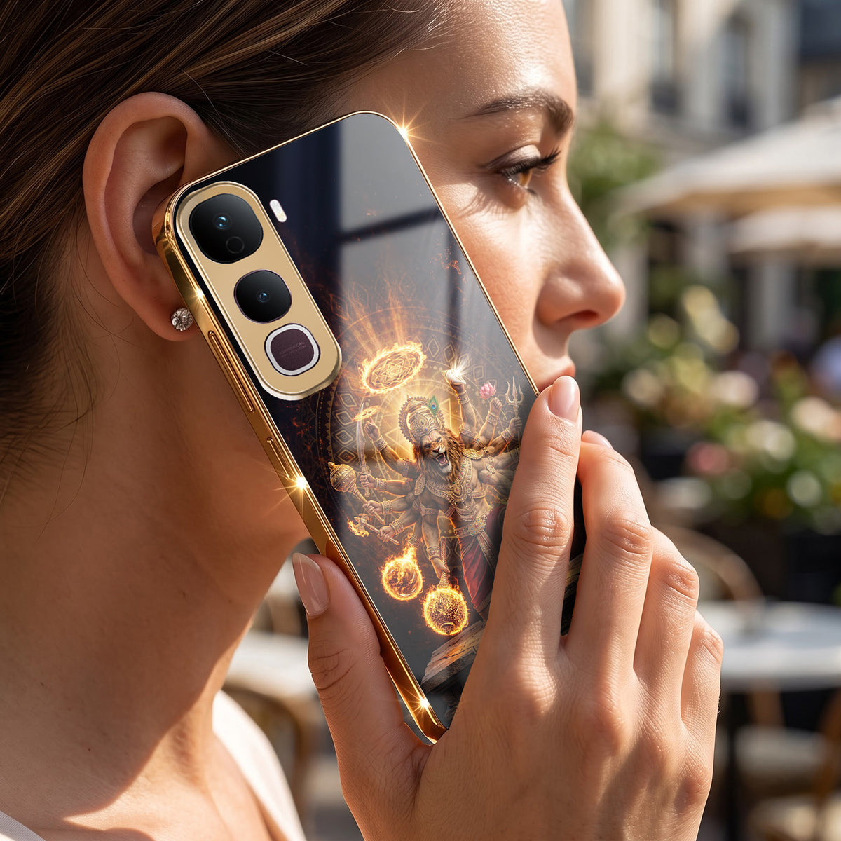 Vivo Y400 Pro 5G Lord Narasimha Gold Electroplated Glass Phone Back Case