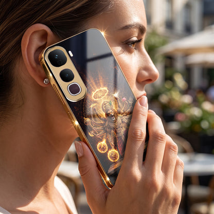 Vivo Y400 Pro 5G Lord Narasimha Gold Electroplated Glass Phone Back Case