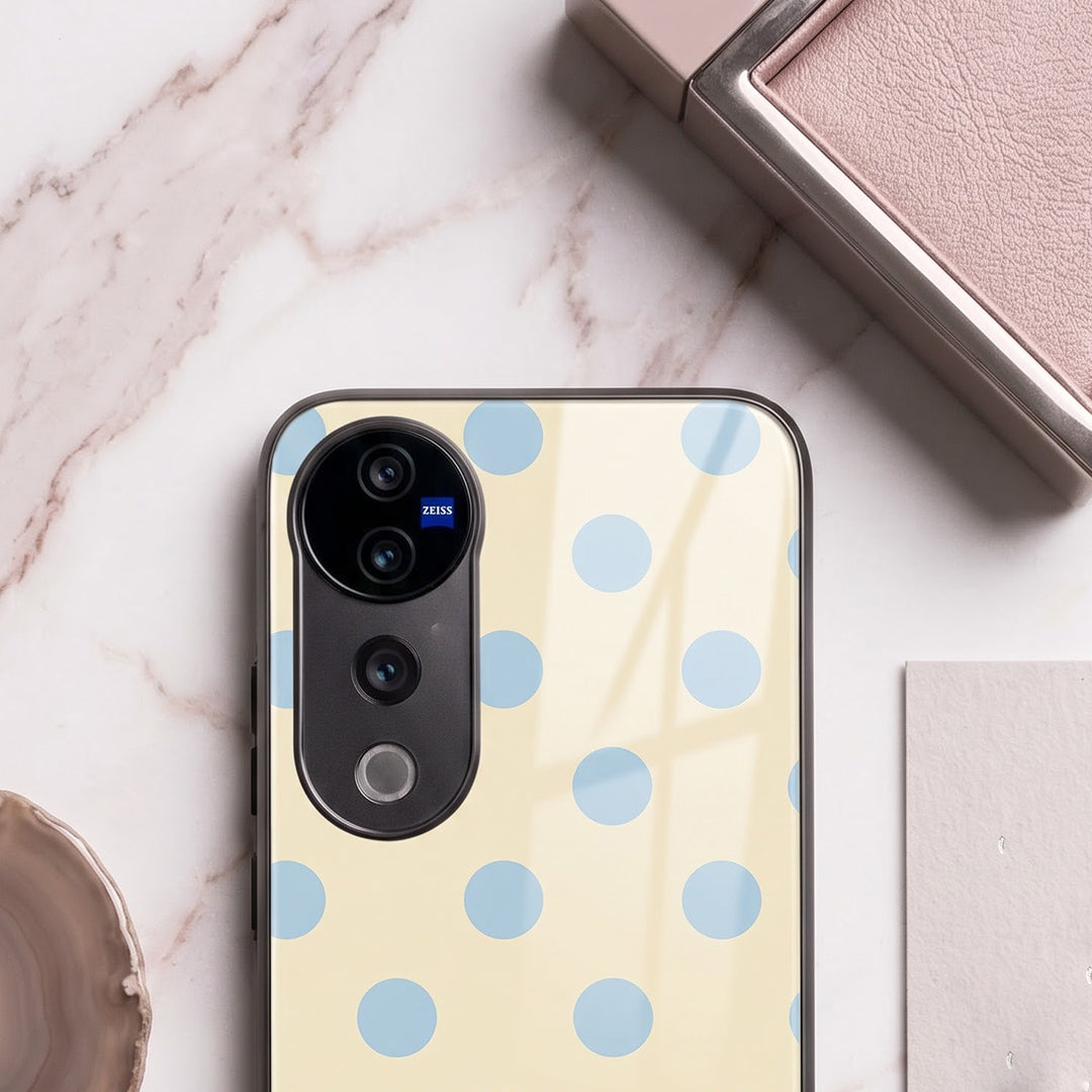 Vivo V40 Pro 5G Elegant Cream Blue Polka Dot Acrylic Back Cover