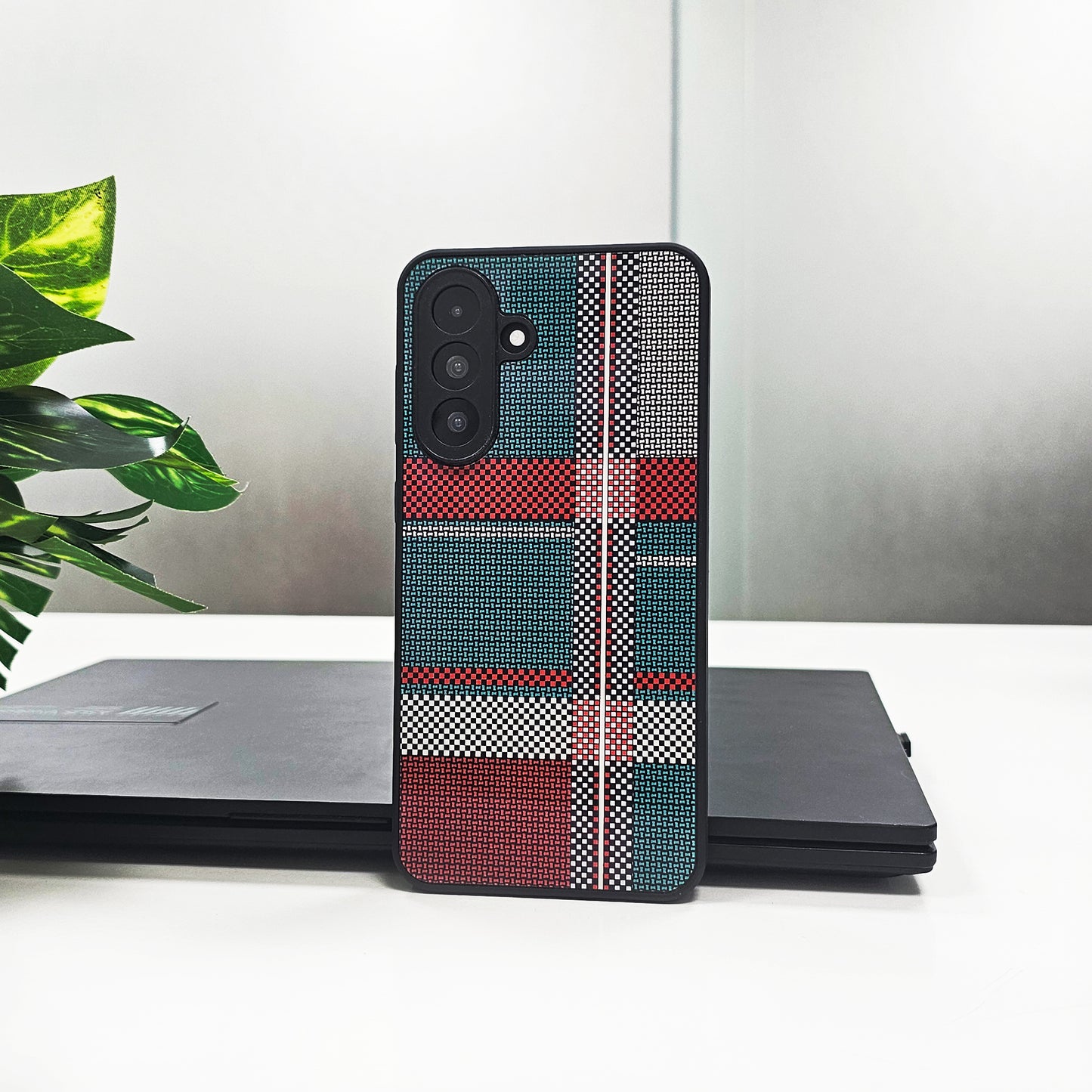 Samsung Galaxy A56 5G Luxury Grid Pattern Glass Back Shockproof Case green