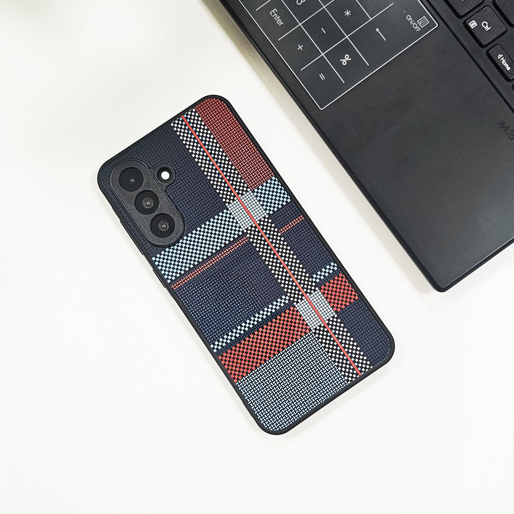 Samsung Galaxy A56 5G Luxury Grid Pattern Glass Back Shockproof Case blue
