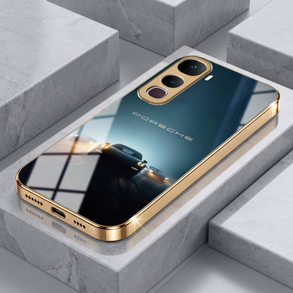 Vivo Y400 Pro Porsche Luxury Gold Electroplated Glass Phone Back Case