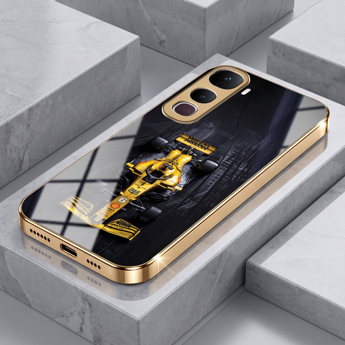 Vivo Y400 Pro 5G F1 Racing Car Gold Electroplated Glass Phone Back Case