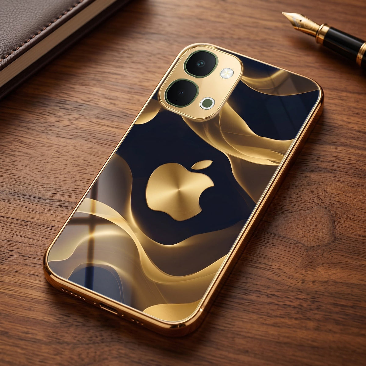 Vivo T5X 5G Luxury Wave Gold Electroplated Glass Phone Back Case