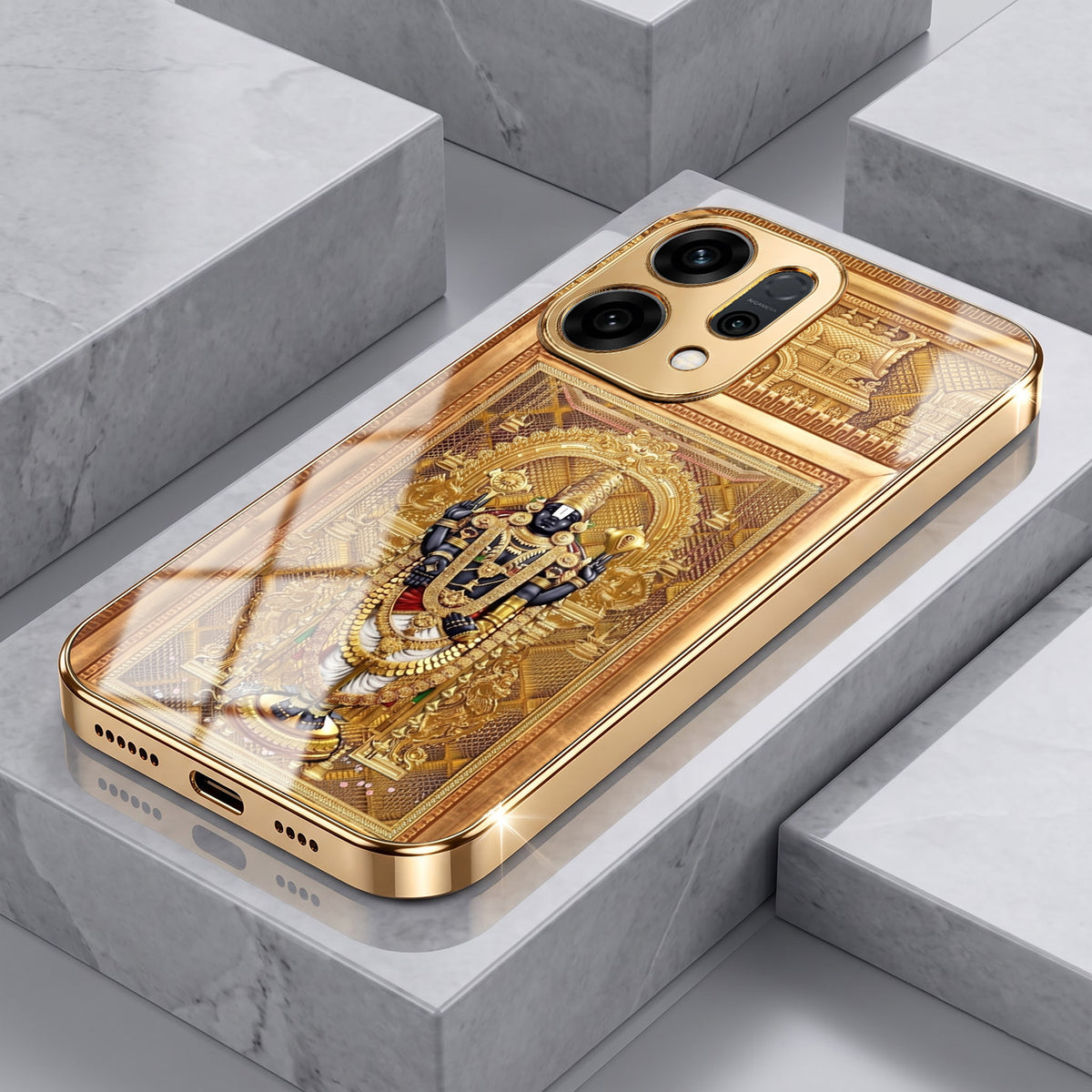 Oppo Reno 14 5G Premium Heritage Gold Electroplated Glass Phone Back Case