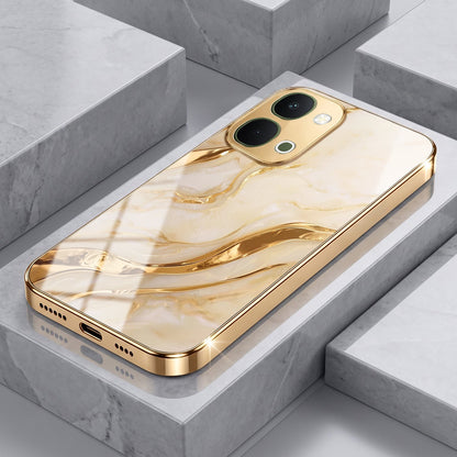 Vivo T5X 5G Marvel Texture Gold Electroplated Glass Phone Back Case