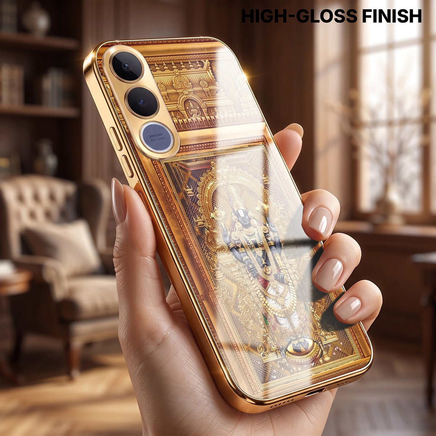 Vivo V70 FE 5G Premium Heritage Gold Electroplated Glass Phone Back Case