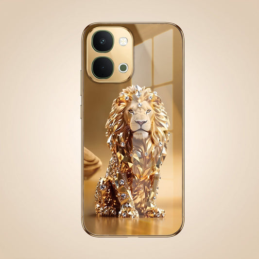 Vivo T5X 5G Luxury Lion Gold Electroplated Glass Phone Back Case