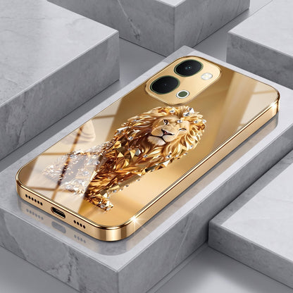 Vivo T5X 5G Luxury Lion Gold Electroplated Glass Phone Back Case