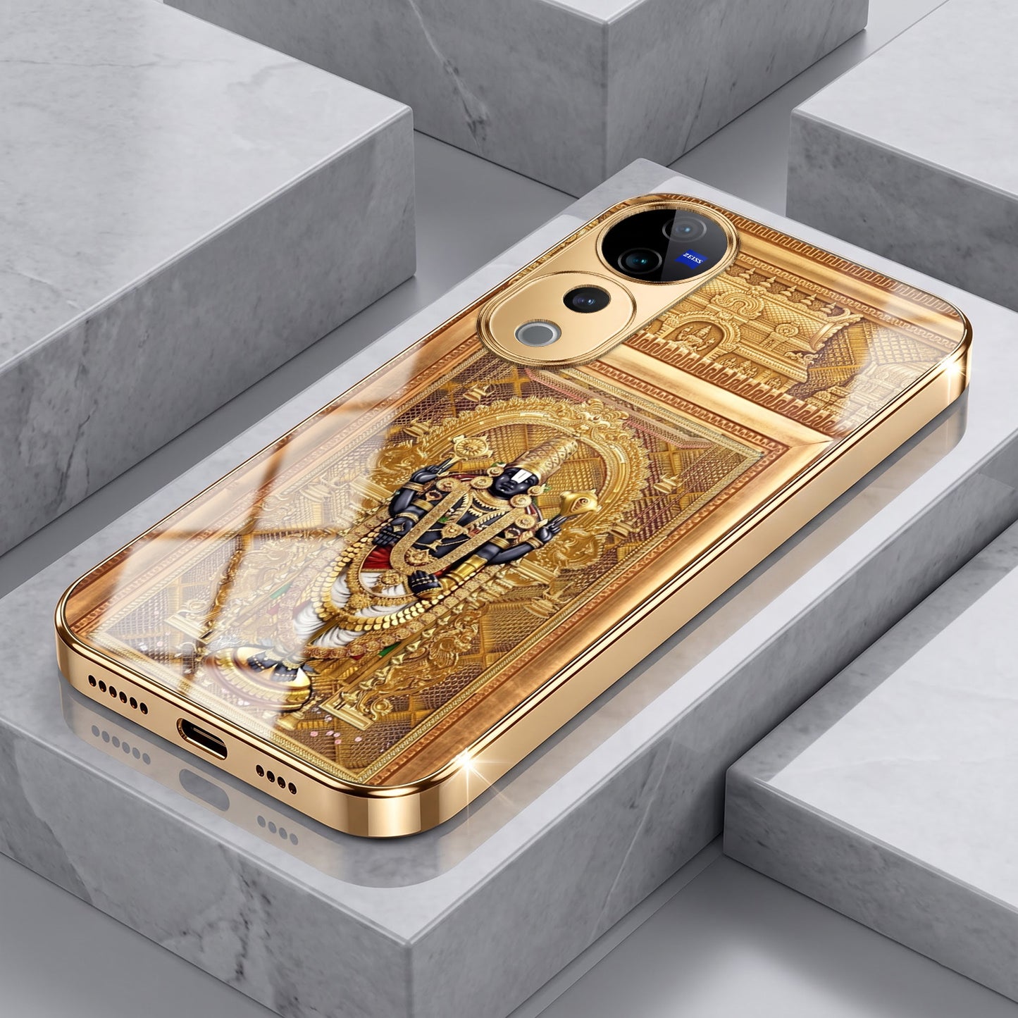 Vivo V40 Pro 5G Premium Heritage Gold Electroplated Glass Phone Back Case