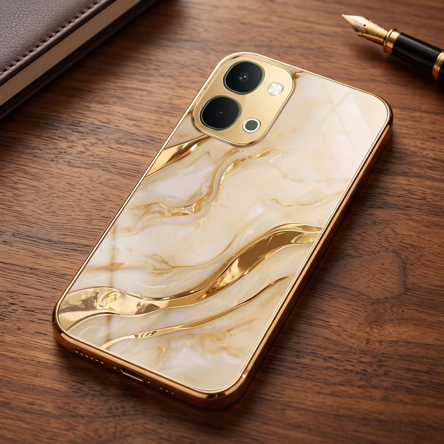 Vivo T5X 5G Marvel Texture Gold Electroplated Glass Phone Back Case