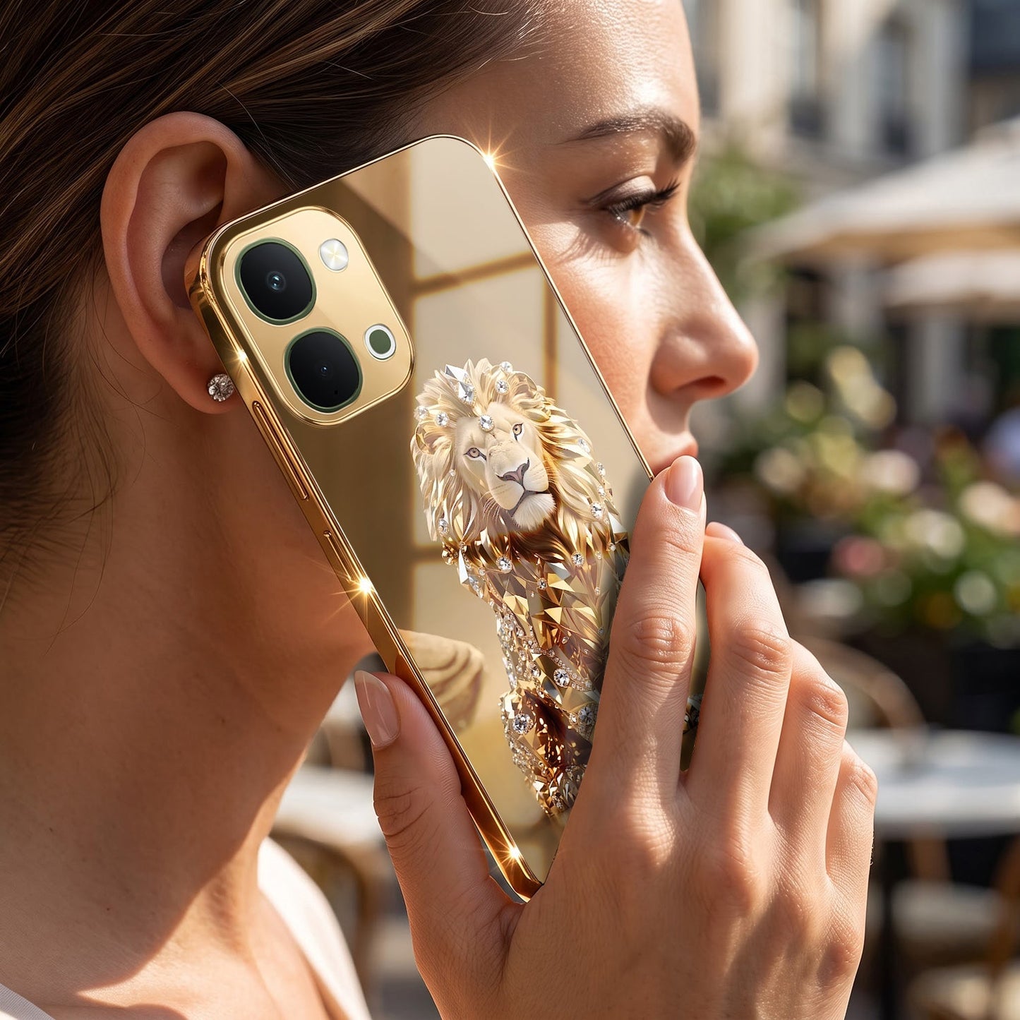 Vivo T5X 5G Luxury Lion Gold Electroplated Glass Phone Back Case
