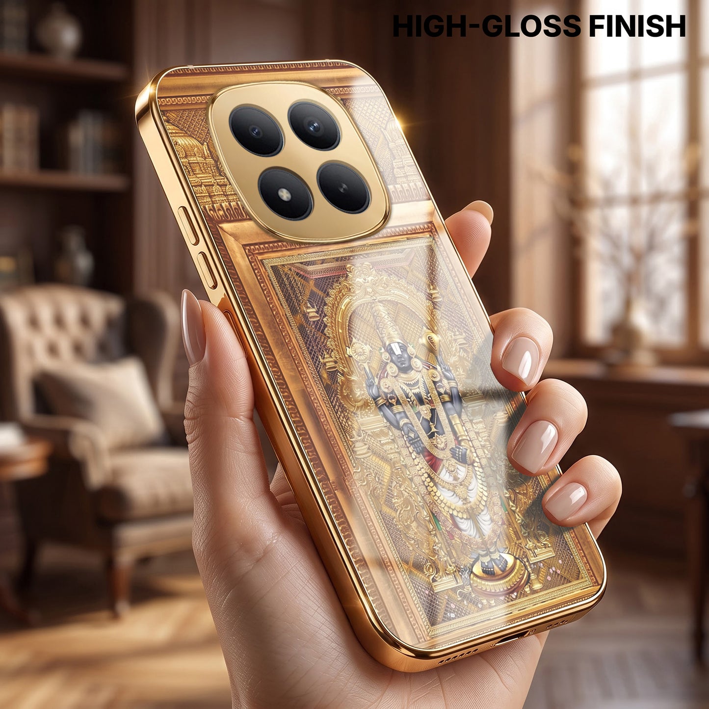 Redmi Note 15 Pro Plus 5G Premium Heritage Gold Electroplated Glass Phone Back Case