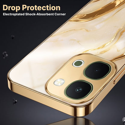 Vivo T5X 5G Marvel Texture Gold Electroplated Glass Phone Back Case