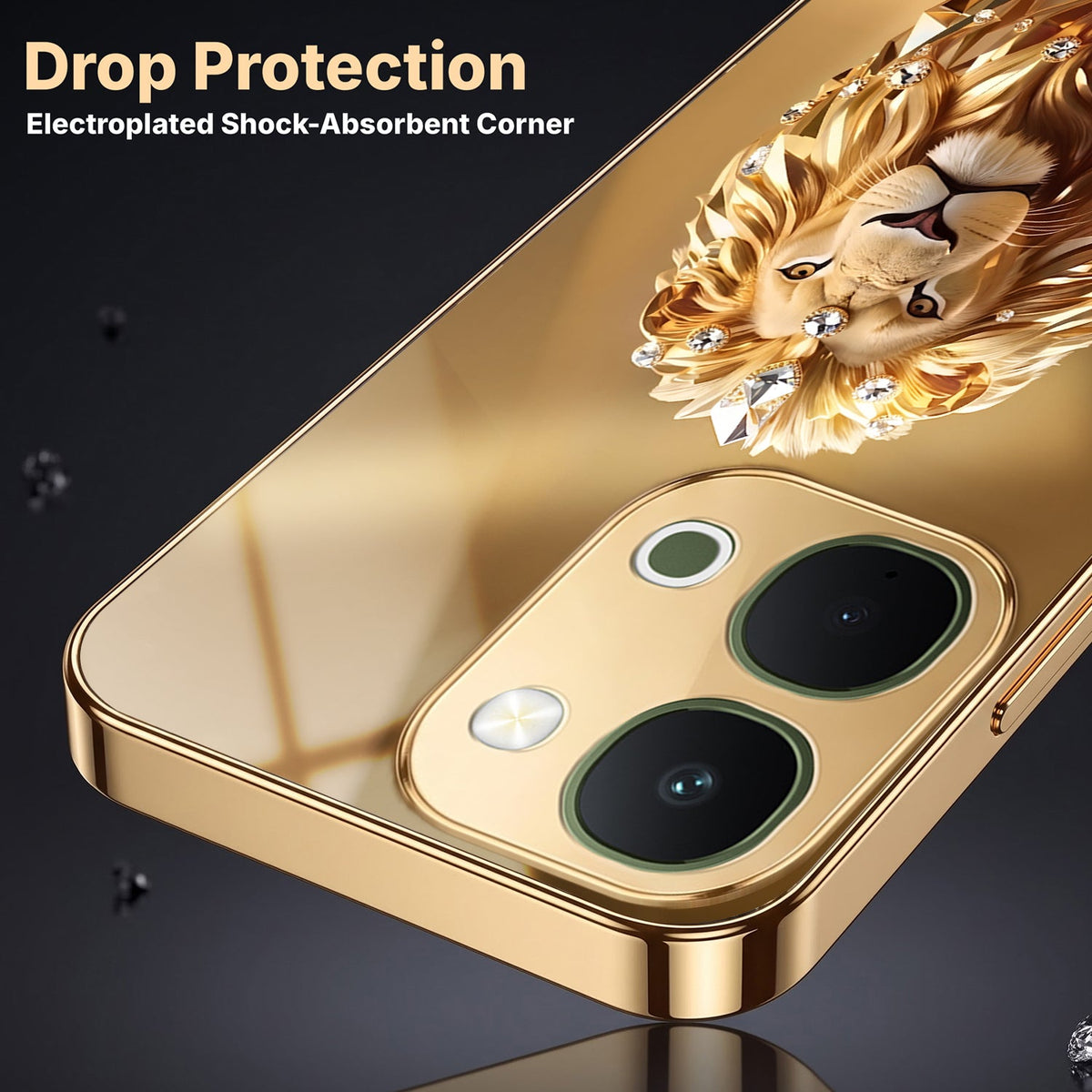 Vivo T5X 5G Luxury Lion Gold Electroplated Glass Phone Back Case