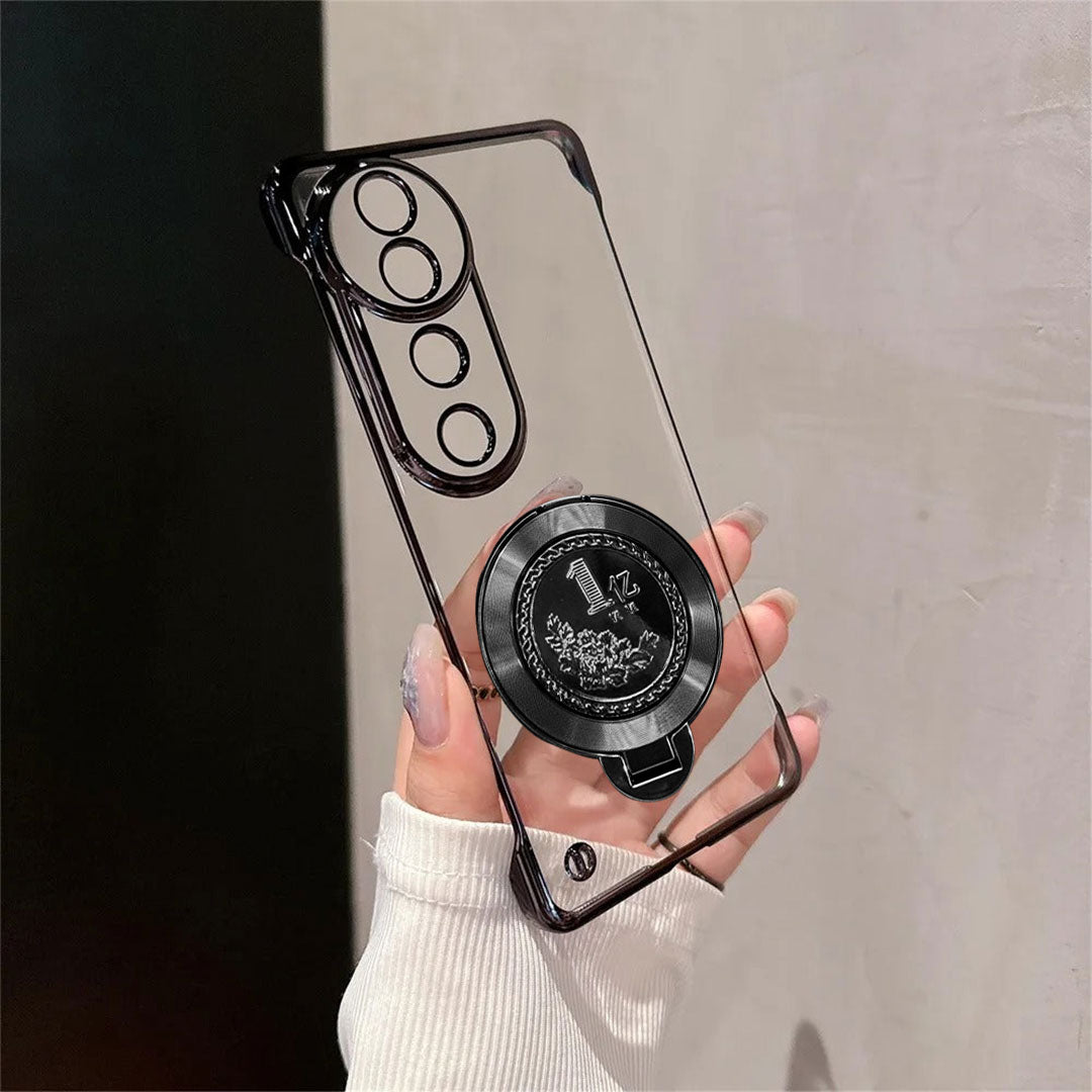 Vivo V40 Pro 5G Clear phone case with black accents held by a hand against a neutral background