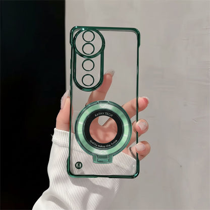 Vivo V40 Pro 5G Green phone case with ring holder held by a hand against a neutral background