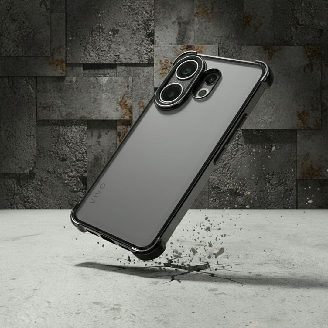 Vivo V60 5G phone case on a textured surface with a metallic background