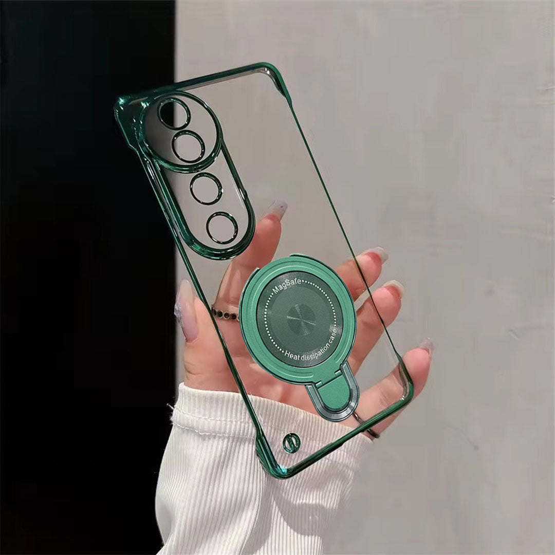 Vivo V40 Pro 5G Green phone case with a ring holder held by a hand against a neutral background