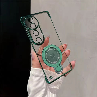 Vivo V40 Pro 5G Green phone case with a ring holder held by a hand against a neutral background