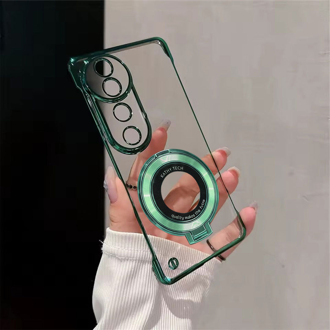 Green Vivo V40 Pro 5G phone case with ring holder held by a hand against a neutral background