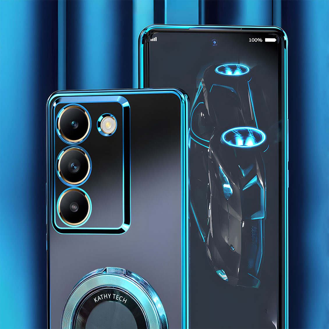 Smartphone with a futuristic design on a blue gradient background
