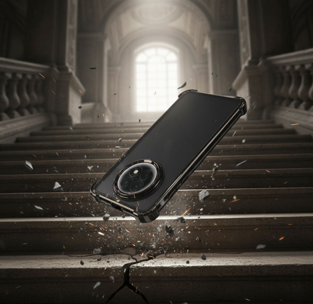 Oppo F31 Pro Plus 5G Black phone case with magnetic ring on a staircase