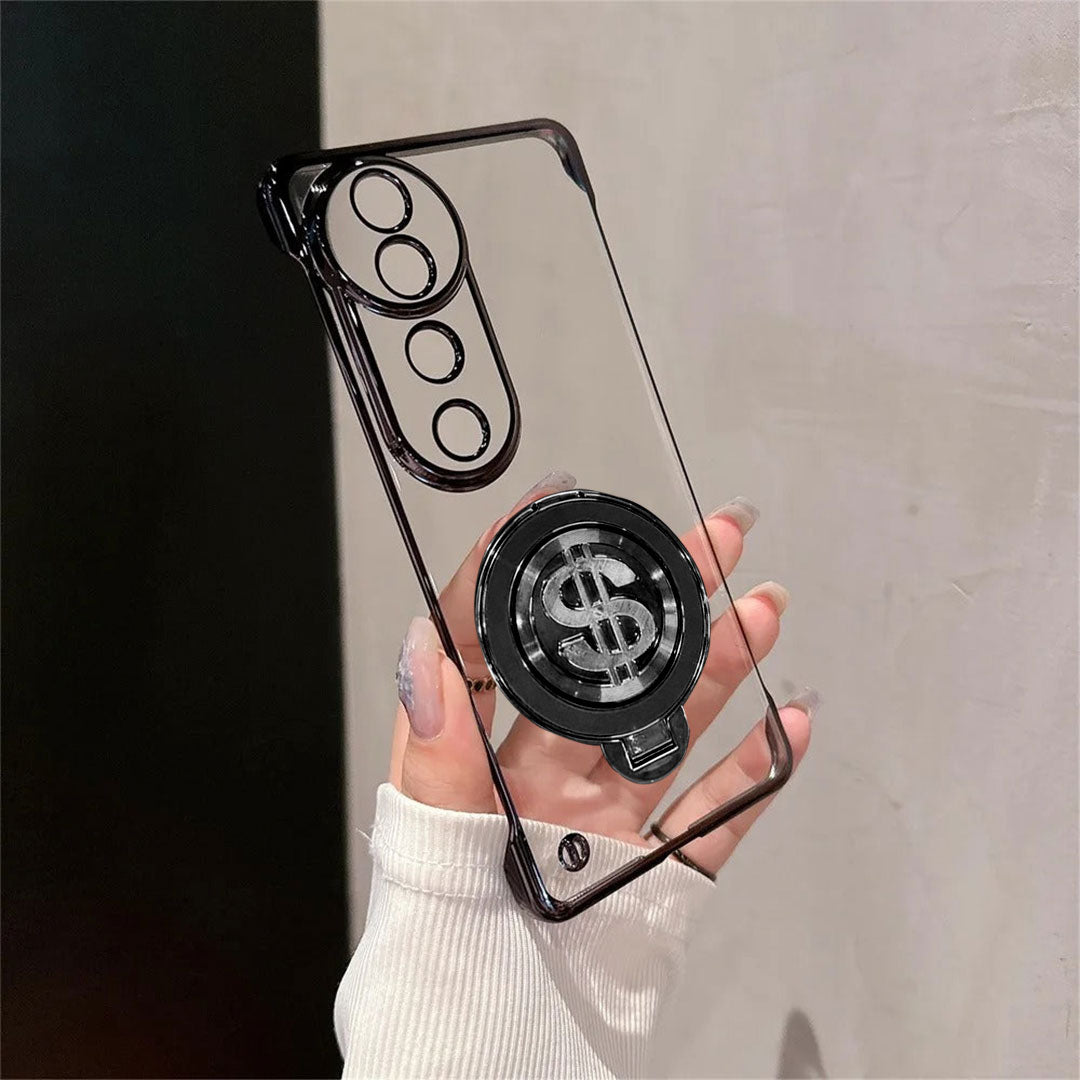 Vivo V40 Pro 5G Clear phone case with dollar sign design held by a hand against a neutral background