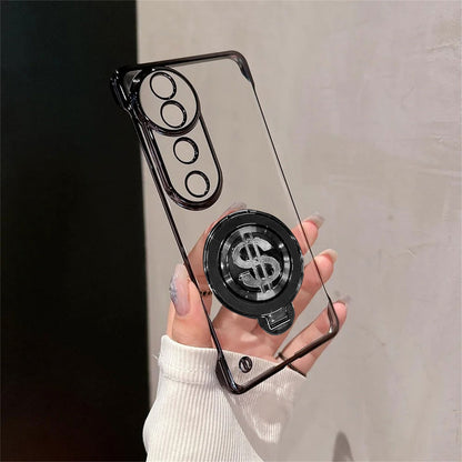 Vivo V40 Pro 5G Clear phone case with dollar sign design held by a hand against a neutral background
