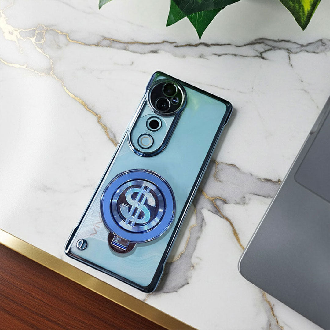 Vivo V40 Pro 5G Smartphone with a blue case and dollar sign design on a marble surface