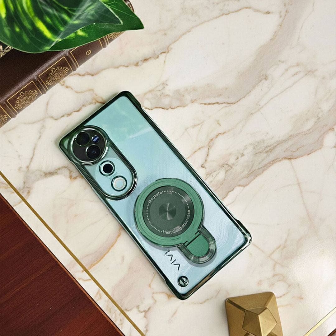 Vivo V40 Pro 5G Smartphone with green case on a marble surface