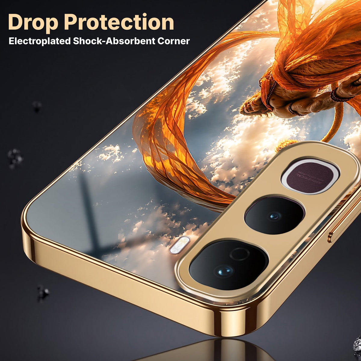 Vivo Y400 Pro 5G Divine Hanuman Gold Electroplated Glass Phone Back Case