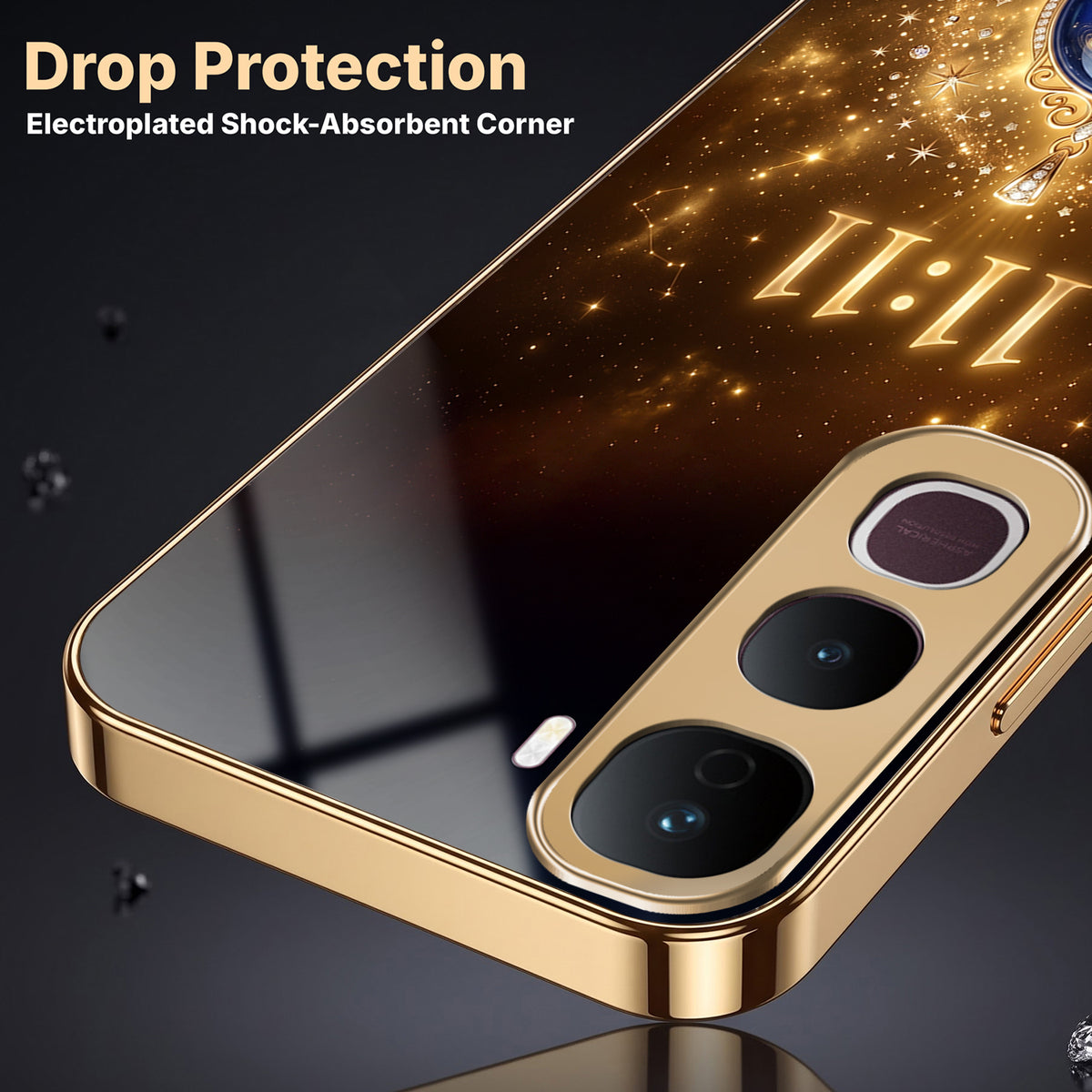 Vivo Y400 Pro God’s Plan Evil Eye Gold Electroplated Glass Phone Back Case