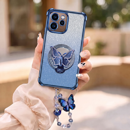 Oppo Reno 15 Pro Mini 5G Shockproof Shimmer Butterfly Stand Case with Charm Strap