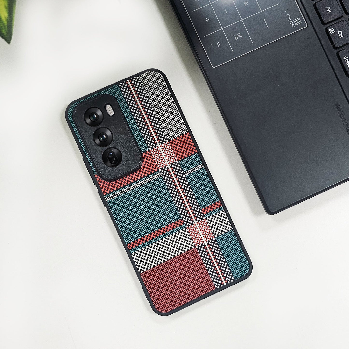 Oppo Reno 12 5G Luxury Grid Pattern Glass Back Shockproof Case