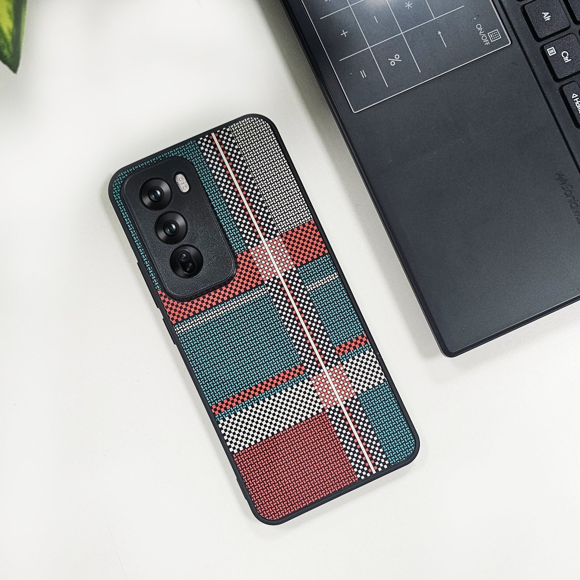 Oppo Reno 12 5G Luxury Grid Pattern Glass Back Shockproof Case
