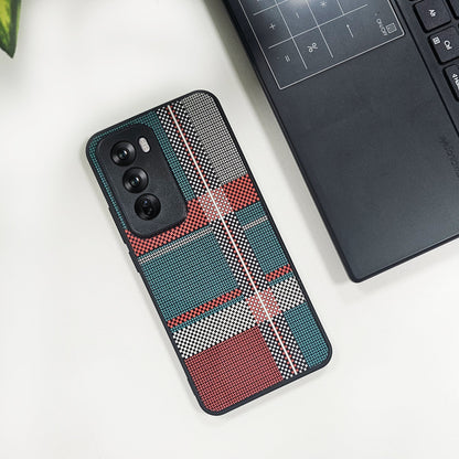Oppo Reno 12 5G Luxury Grid Pattern Glass Back Shockproof Case