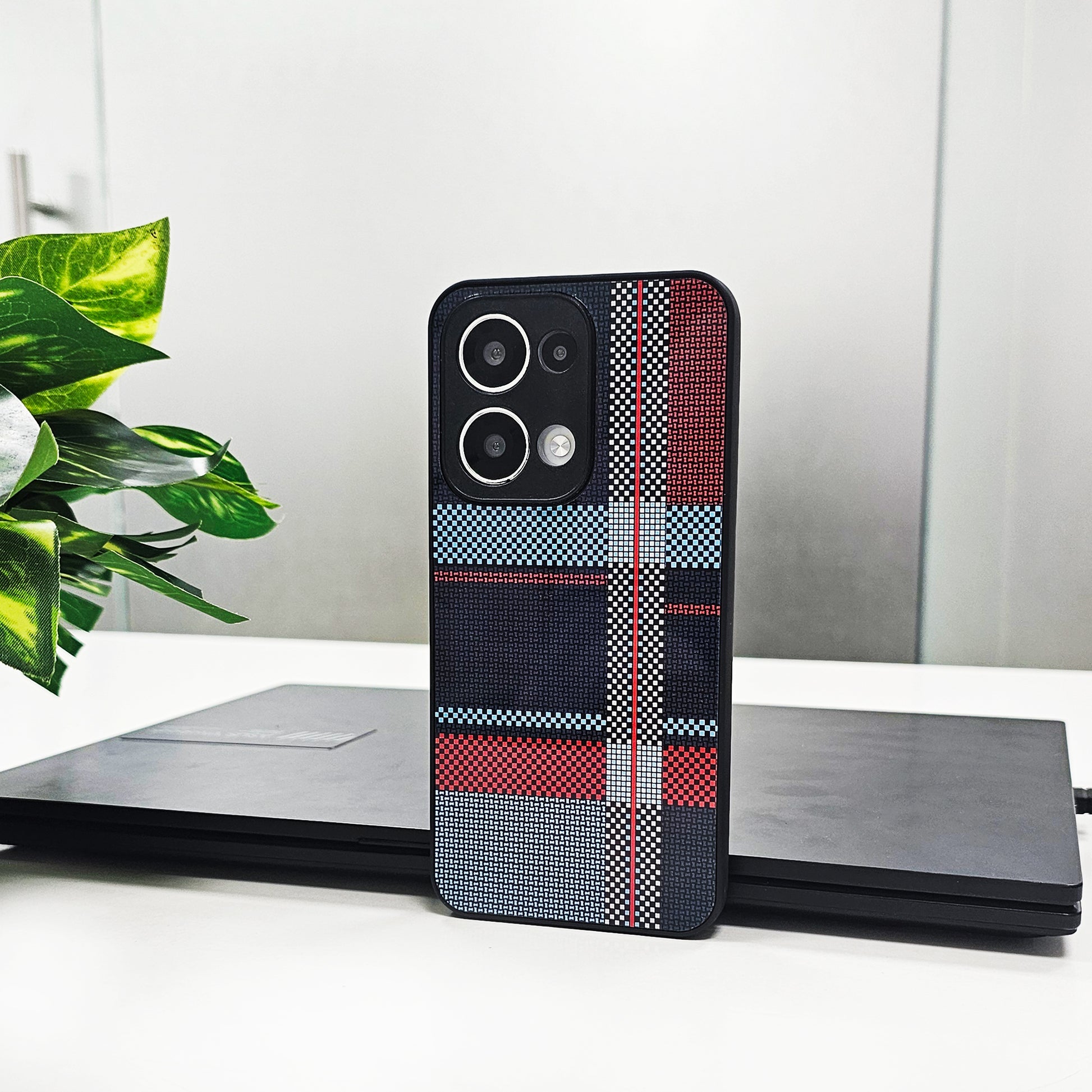 Oppo Reno 13 5G Luxury Grid Pattern Glass Back Shockproof Case