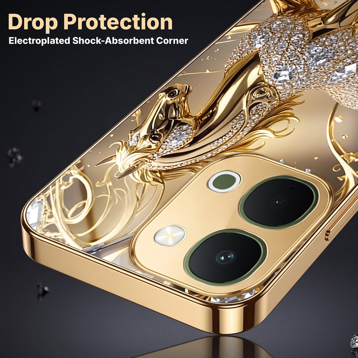Vivo T5X 5G Luxury Horse Texture Gold Electroplated Glass Phone Back Case